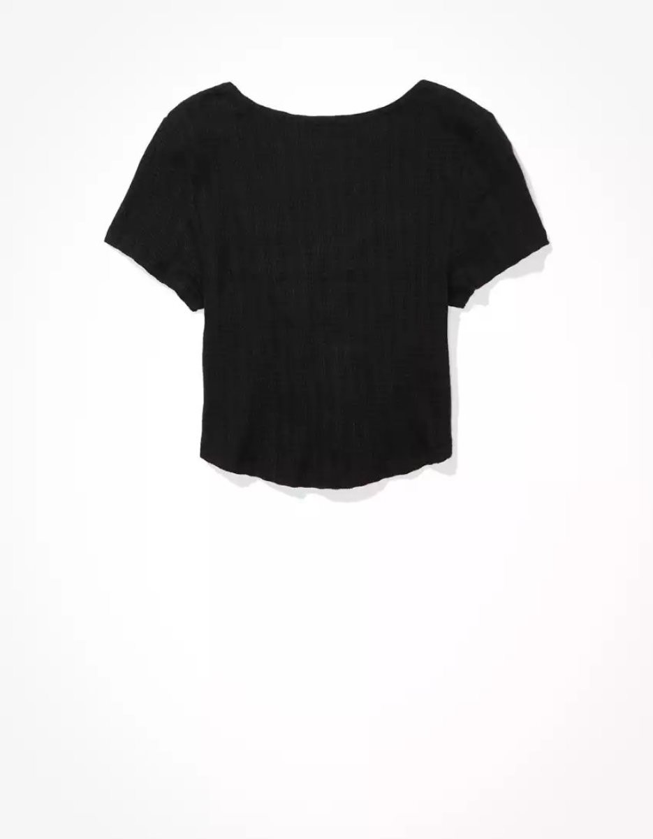 T Shirts American Eagle AE Keyhole Baby Tee Noir Femme | FFI-65279304